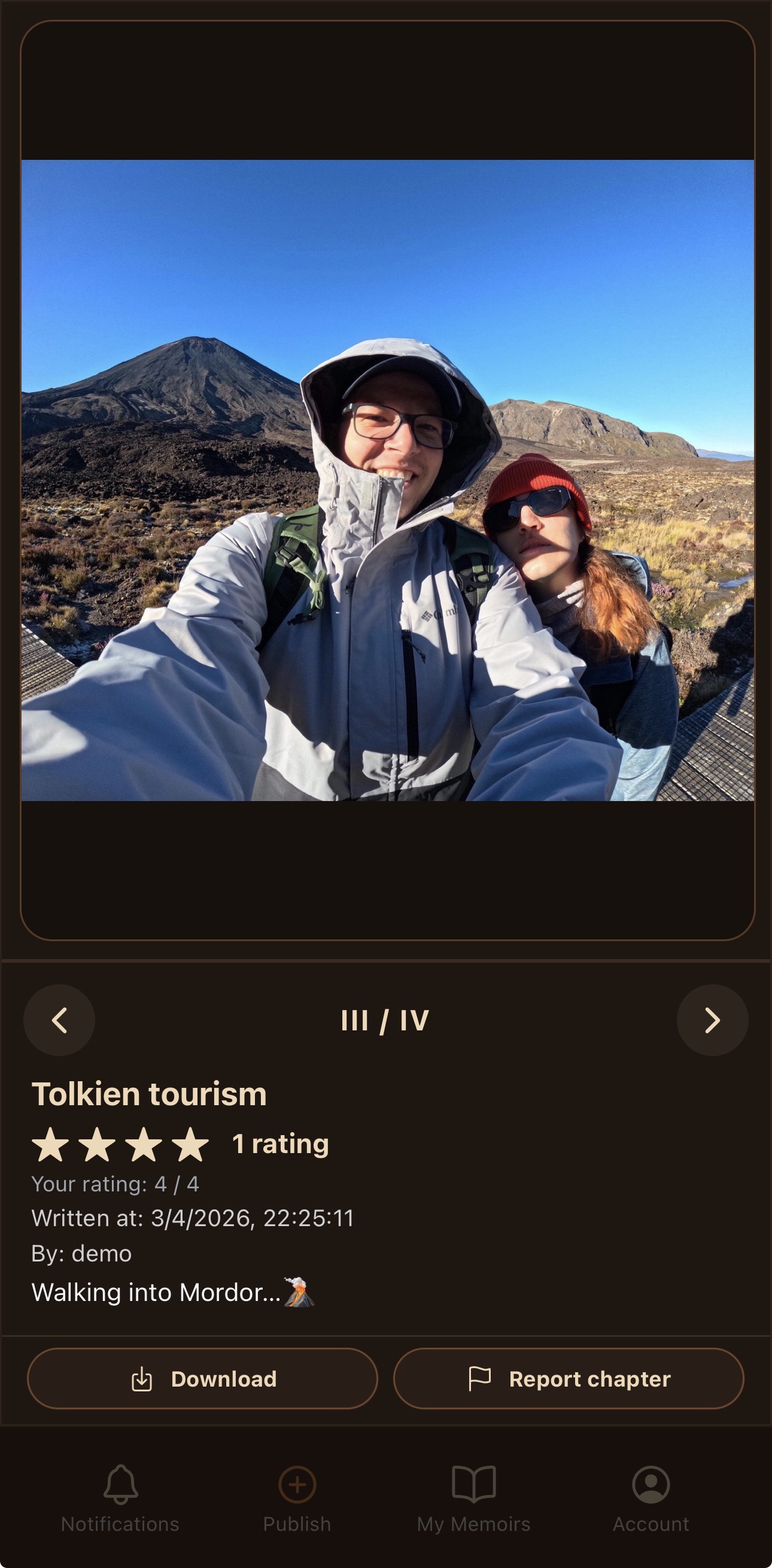 Affynity chapter view showing a single story.